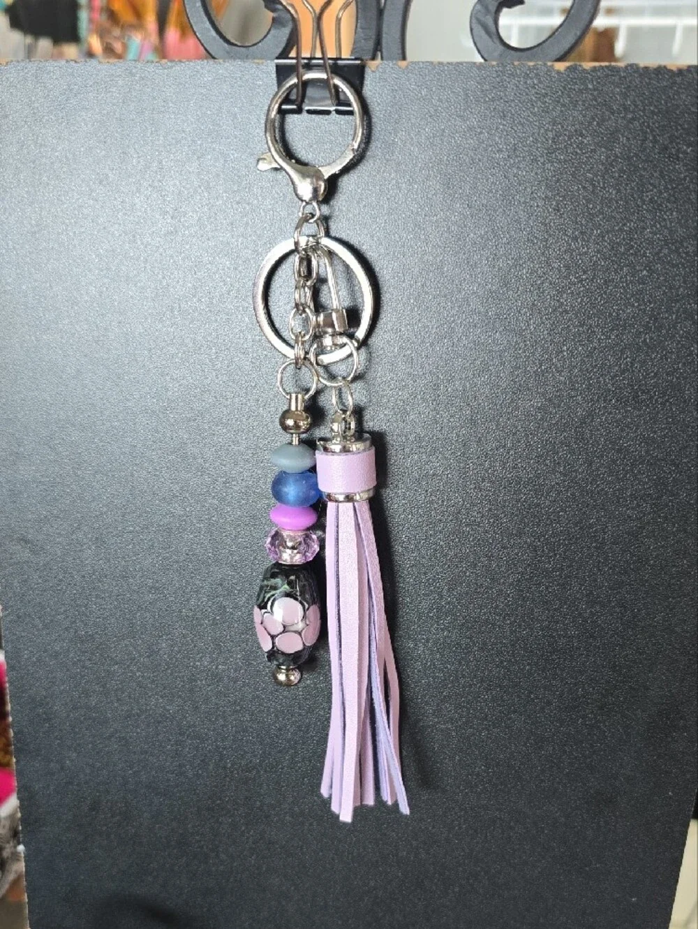 Stylish Pink Tassel Bag Charm/Keychain with Beaded Charm